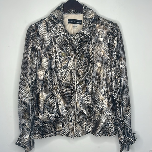 BIANCA NYGARD Faux Snakeskin Ruffled Moto Jacket - Picture 2 of 16
